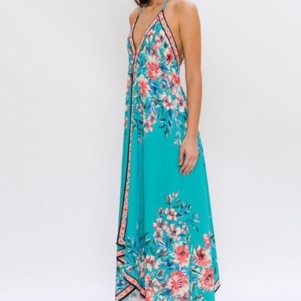 Floral Halter Maxi Dress in Blue and Pink, Size L - Picture 11 of 11